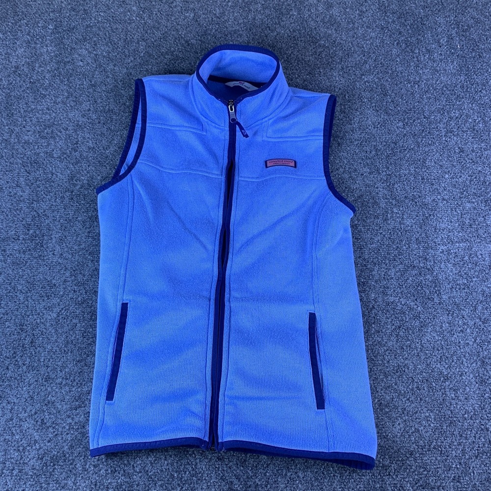 Vineyard Vines Harbor Fleece Vest Mens Small Blue Good Knit Mock Neck Full Zip